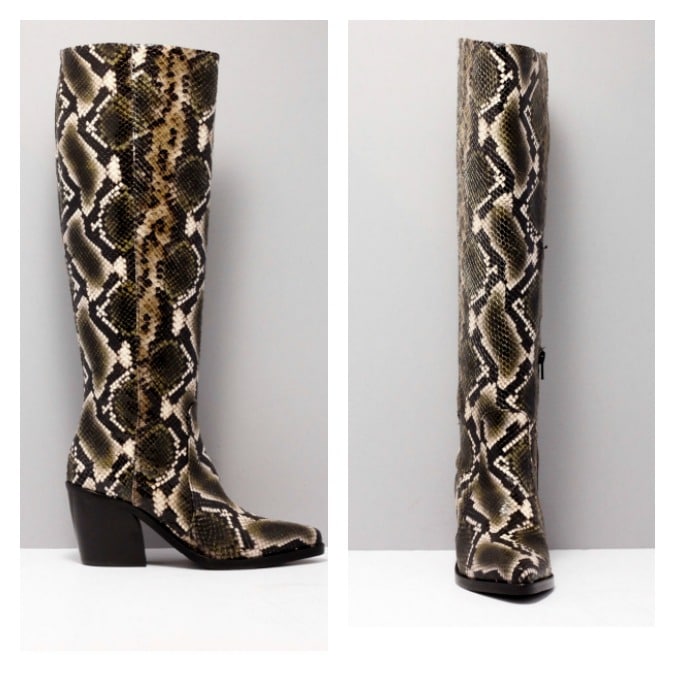 Snake print leather boots