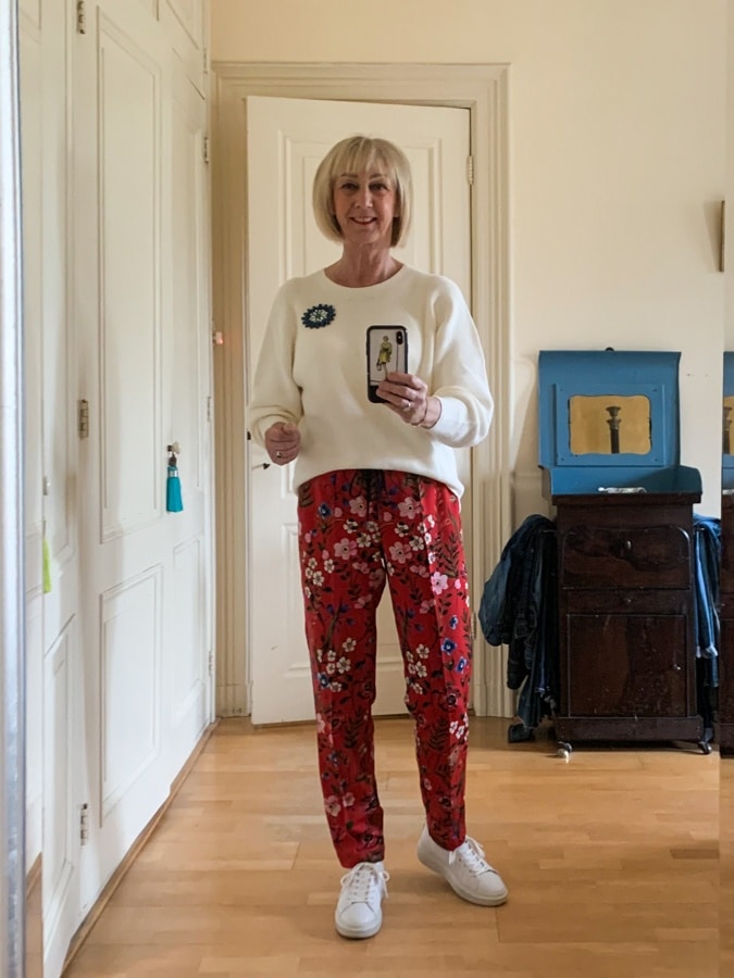 Thursday red floral trousers