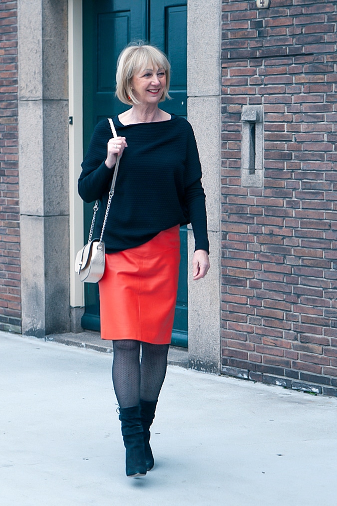 Orange leather skirt IJmuiden