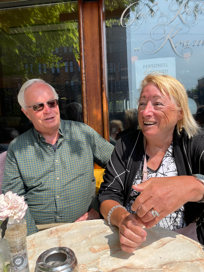 Brian and Susan on a terrace in Amsterdam