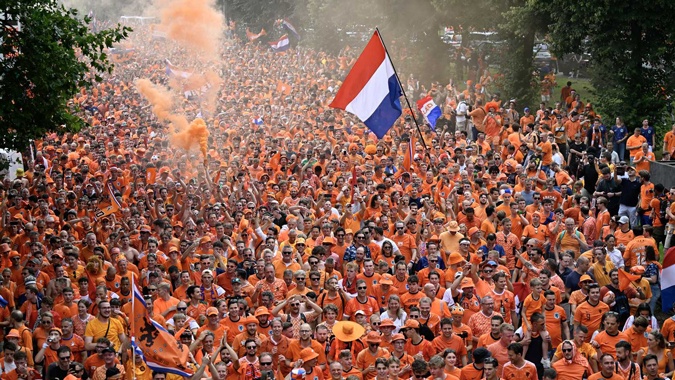 Dutch soccer fans on their way to a game