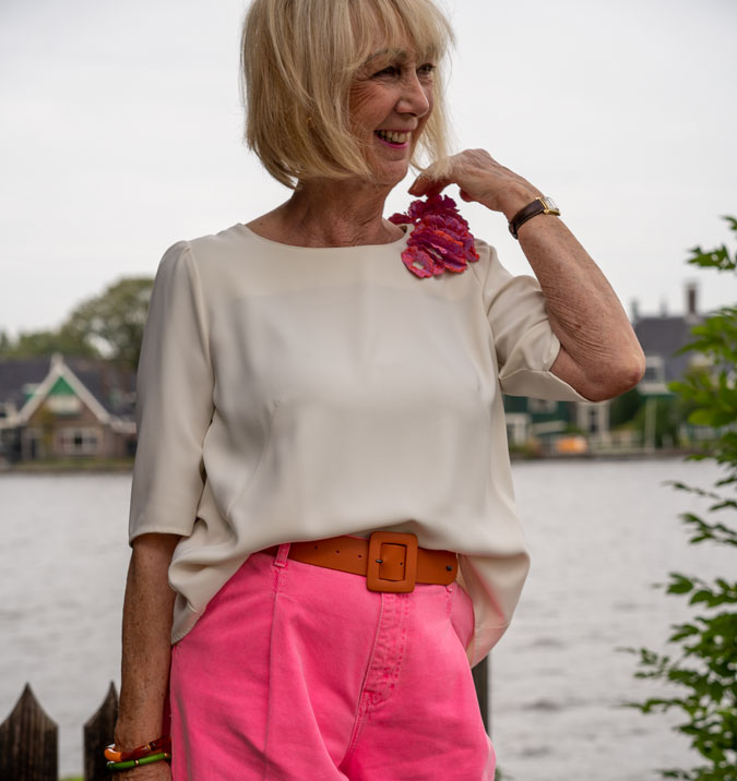 Pink and orange brooch